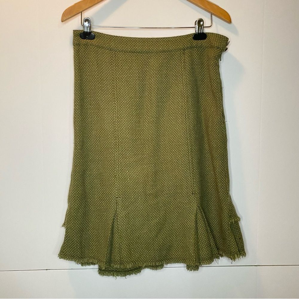 Anthropologie Lux Vintage Style Green Wool Skirt Boho Buttons Cottagecore Small